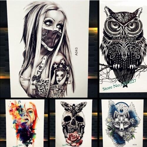 Mysterious Girl With Mask Temporary Tattoo Sticker Women Henna Arabic Body Art Tattoo Arm Sleeve Men Waterproof Fake Flash Tatoo