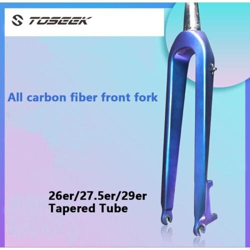 TOSEEK MTB Bicycle Fork Gradient color Ultra light All carbon fiber fork Compatible 26 27.5 29 er Tapered Tube for Mountain Bike