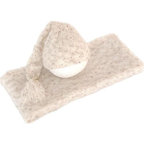 Vintage Newborn Stretch Knitted Wrap Hat Set Comfortable Mohair Baby Swaddle Sack Photography Props