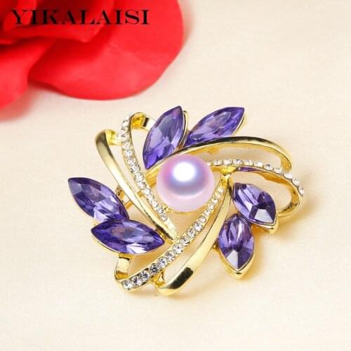 YIKALAISI Pearl Brooch Natural Oblate Pearl jewelry 8-9mm Brooch Pin For Women wholesale