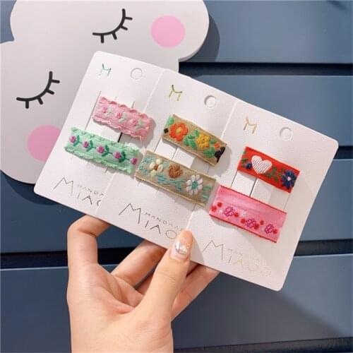 2Pcs/set Children Hair Accessories Girls Heart-shaped Hairpins Embroidery Flower Hair Clips Princess Barrettes Kids Headwear Set