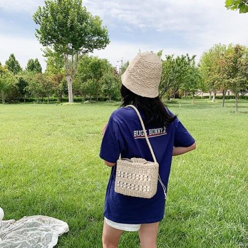 Leisure Pearl Hollow Woven Female Bag2021 New Straw Woven Bag Female Seaside Vacation Beach Bag
