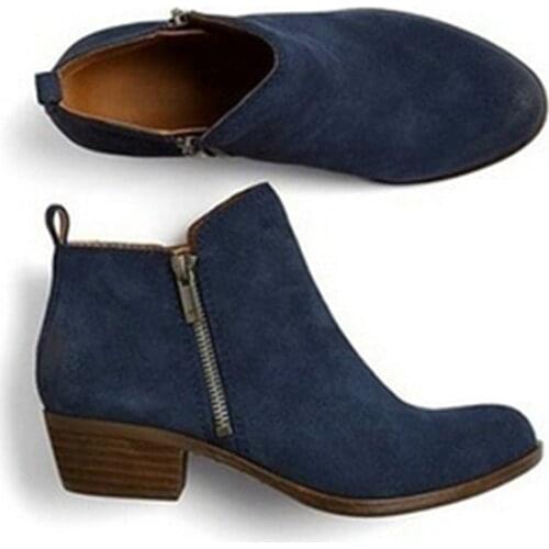 Short Boots Women 2020 Winter Fashion British Short Ankle Boots Zipper Square Heel Warm Non-slip Boots Shoes For Ladies