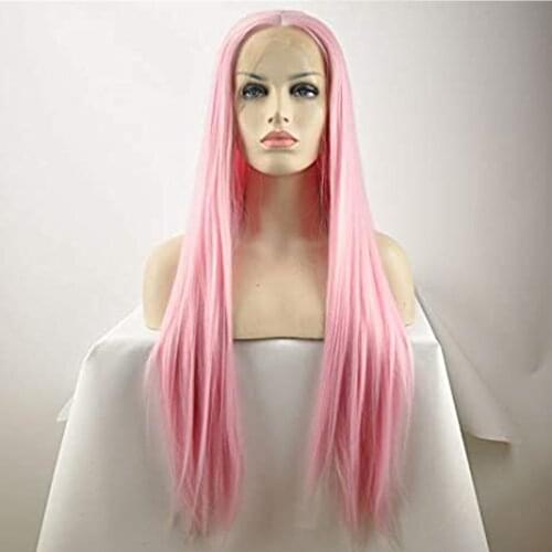 Melody Long Silky Straight Pink Hair Wigs for Women Synthetic Baby Pink Lace Front Heat Resistant Fiber Long Hair Middle Part