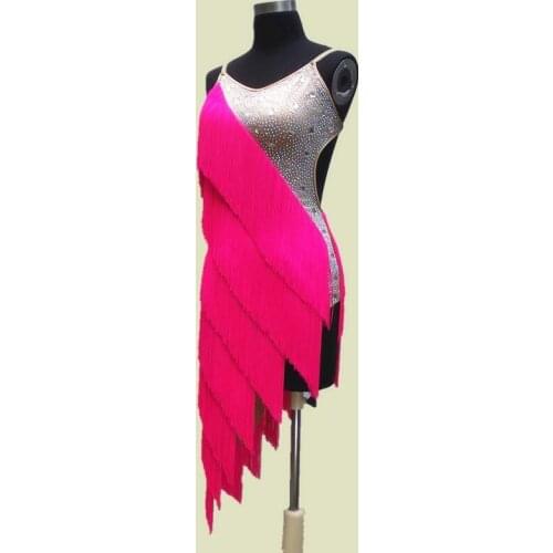 14 Color Tassel Latin dance dress for lady Purple White Black Yellow hand sewn latina salsa skirts women latin dress