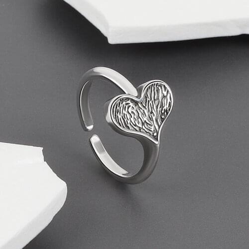 925 Sterling Silver Vintage Heart Ring For Women Girls Retro Party Jewelry Accessories jz564