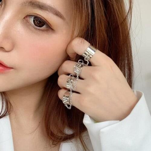 1Pc Popular Fashion Women Lady Rings Multiple Finger Stack Knuckle Ladies Rings Antique Silver Chain Combination Open Rings