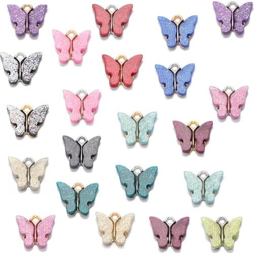10pcs 12x14mm 12 Color Glittering Cute Butterfly Charms For Jewelry Making Pendants Necklaces Earrings DIY Handmade Accessories