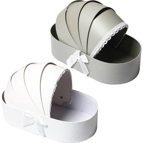 2 Pcs Cradle Flower Box Rose Flower Arrangement Basket Gift Boxes Wedding Home Decor Gray & White