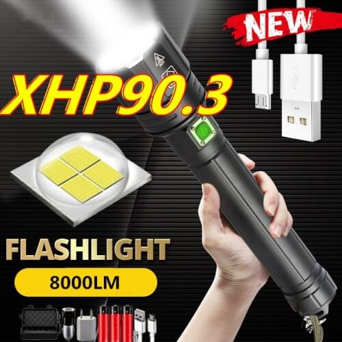 2021 NEW YEAR Gift XHP90.3 Ultra Powerful 26650 LED Flashlight XLamp USB Rechargeable XHP70 Tactical Light 18650 Zoom Camp Torch