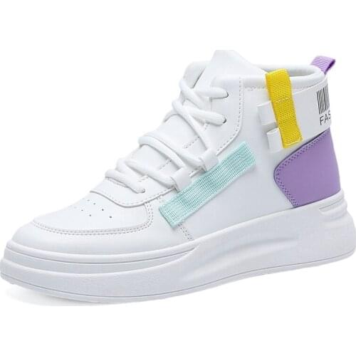 2021 High Top Casual Shoes Women Autumn Flat Bottom Leather All-match Womens White Shoes Womens Shoes Leather Sneakers