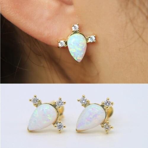 2019 fashion Tear Water Drop Opal Crystal Lazuli charm earring stud Natural Pendant AAA CZ Stone Earring Handmade Women Jewelry