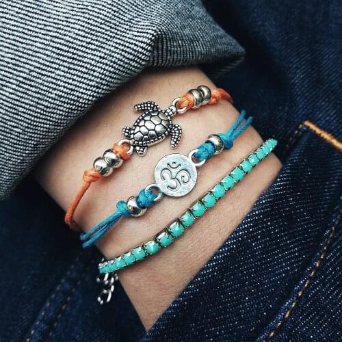 3 Pcs/ Set Charm Natural Stone Bracelet Turtle Beads Bracelet Rope Chain Yoga Bracelets for Women Girl Bohemian Jewelry Gifts