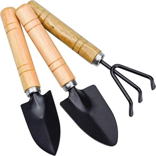 3pcs Mini Portable Gardening Tool Shovel Rake Spade Set Plants Bonsai oil Raising Flowers Wooden Handle Tool Set