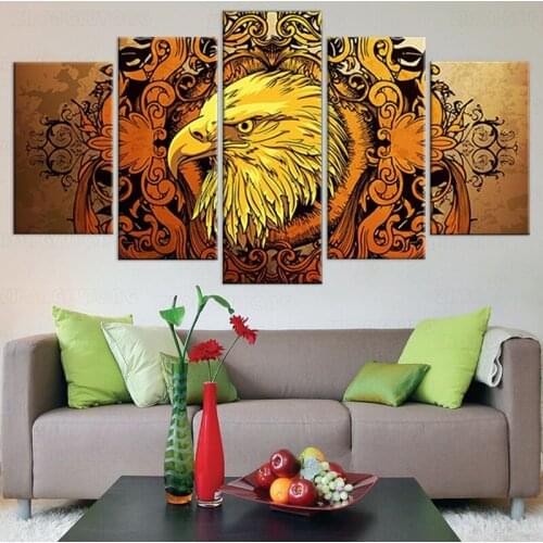 Canvas Wall Art Pictures Living Room Home Decor 5 Pieces Floral Eagle Head Painting Modular HD Printed Animal Poster Framework