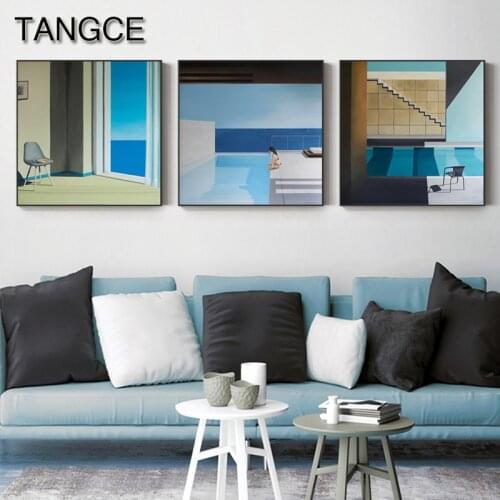 Abstract Blue Swimming Canvas Painting Blue Art Set Print Poster for Living Room Nordic Wall Art Mural Cuadros Decoracion Salon