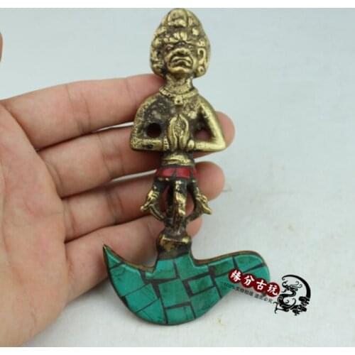 CHina objetos religiosos-arma de Buda Pino verde Vajra Dorje Kingkong Aparato de ritos budistas, artesanías decorativas de metal