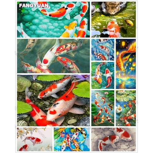 Diy 5D Diamond Painting Koi Fish Cat Full Drill Nature Lotus Diamond Embroidery Mosaic Cross Stitch Kit Home Decor Accessories