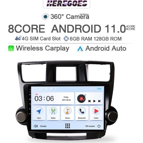 6+128GB Android 10 Car Radio For Toyota Highlander 2 XU40 2007-2013 Car Multimedia Video Player 4G LTE Carplay Wifi Stereo DSP