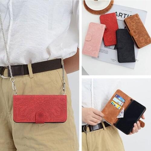 PU Leather Card Wallet Book Flip Case with Crossbody Chain For Samsung Galaxy A50 A70 A80 A10 A20 A30 A20E S8 S9 S10 Plus S10E