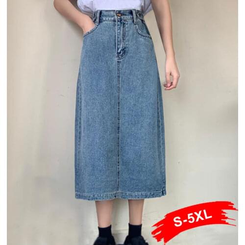 Size Harajuku Loose Plus Straight Back Split Ankle Length Jeans Skirt 6XL Preppy Style Vintage Retro Blue Medieval Denim Skirts