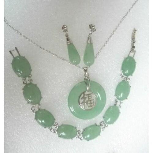 Genuine Jade Necklace ,Bracelet,Earring set 17.5"/7.5"