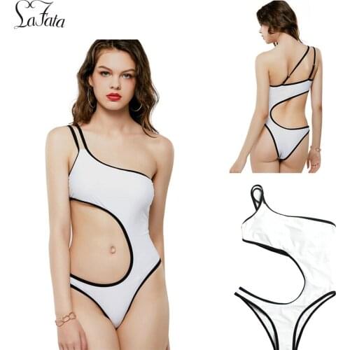 LaFata Womens Sexy One Shoulder Bathing Suit Cut Out One Piece Swimsuit