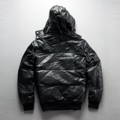 Fashion winter down solid real genuine leather jacket men black sheepskin thick coats casual short clothing