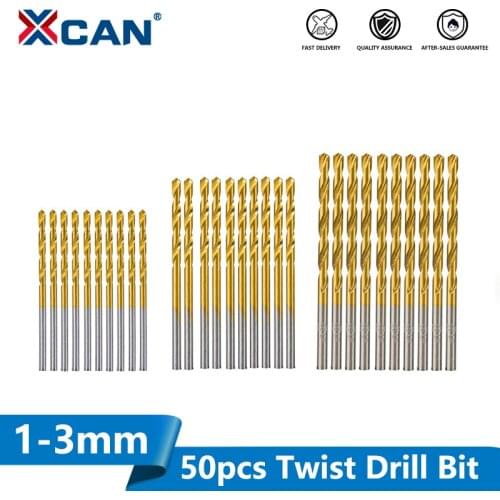 XCAN 50pcs HSS Twist Drill Bit Set Titanium Coated Gun Drill Bit for Wood Metal Drilling Mini Drill Bit 1.0/1.5/2.0/2.5/3.0mm