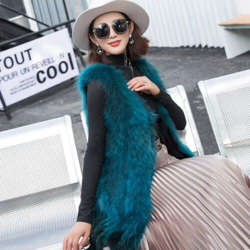 New Long Real Fox Fur Vest For Women V neck Streetwear Vintage Natural Pure True Raccoon Fur Ladies Dropshipping Gilet ksr600