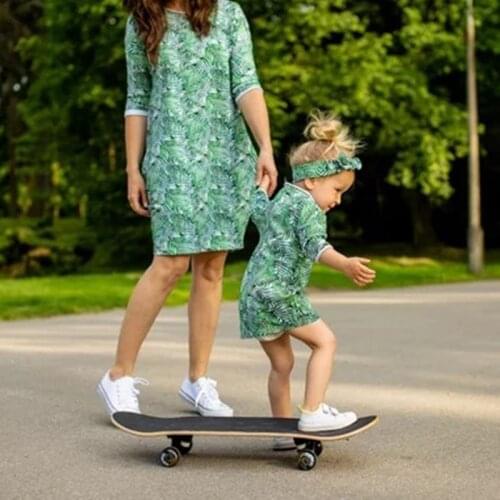 Mother Daughter Dresses Green Leaf Party Dress For Mommy and me Mom Daughter Clothes Family Look Family Matching Outfits Dress