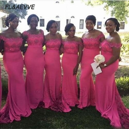 Mermaid Bridesmaid Dresses South African Bridesmaid Dress 2021 Elastic Satin Beads Black Girls Lace Appliques Wedding Party Gown