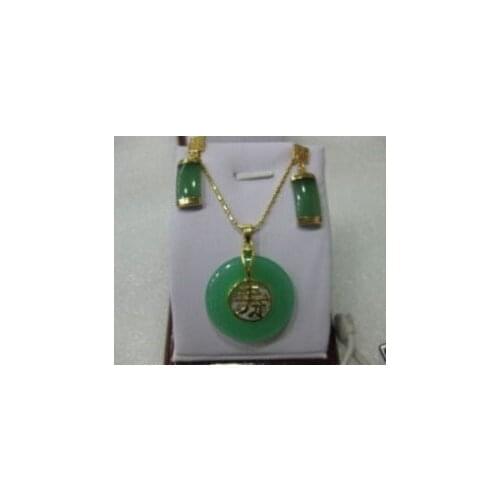 Stunning green jade jewelry pendant/necklace Earrings free Shipping 001
