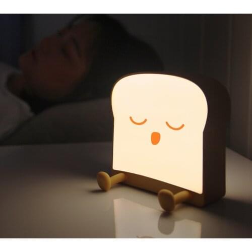 Toast Night Light Individaul Cute with Vibration Switch USB Charging As Gift Mobile Phone Bracket Girls/Boys Room Bedside Study