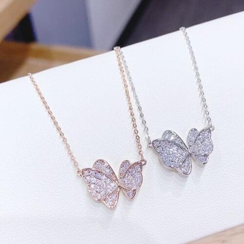 Showfay 2021 Retro Butterfly Pendant Necklace Temperament Elegant Copper Chain Females Necklace for Women