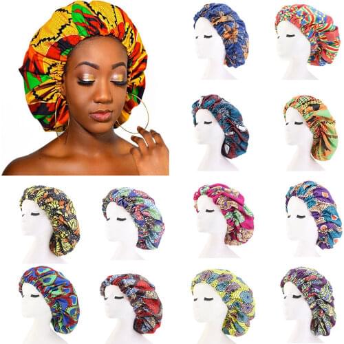 PCs Large Satin Lined Bonnet Women Big Size Head Cover Beauty Print Satin Silk Bonnet Sleep Night Cap Bonnet Hat Wholesale 2021