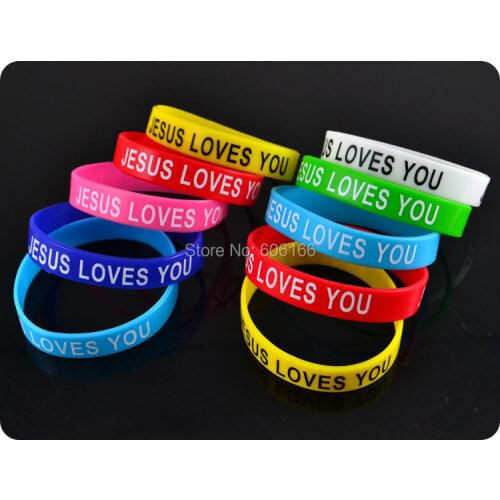 50x JESUS LOVES YOU mix colors silicone Bracelet wristband Fashion Catholic Christian Religious Jewelry