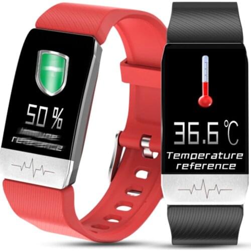 SAKZNR Smart Watch T1 Body Temperature Fitnss Watch Waterproof Heart Rate Monitor Music Control Smart Watch for IOS Android band