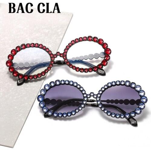 BAC CLA 2020 Retro Fashion Flash Diamond Metal Sunglasses Ladies Famous Luxury Brand Design Women Sexy Diamond Oval Sunglasses