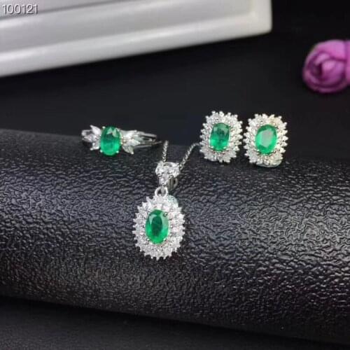Natural and Real Emerald jewelry set Natural Real Emerald 925 sterling silver 1pc pendant,1pc ring ,2pcs Earring
