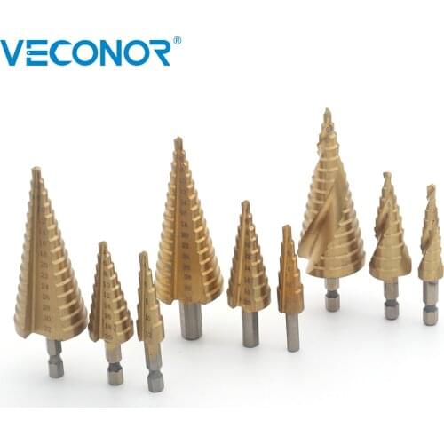 Veconor 3 Pieces Set Step Drill Bit for Metal High Speed Steel Step Cone Drill Cutter HSS Material