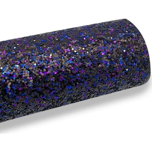Dark Multicolored Large Chunky Glitter Faux Leather Fabric Roll/Sheet for Shoes/Bags/Wallet/Purse/DIY Accessories/Crafts