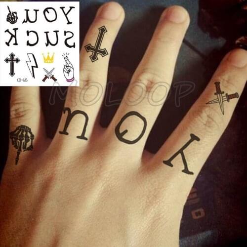 Waterproof tattoo sticker letter cross knife crown lighting fake tatoo hand back water transfer flash body art temporary tatto