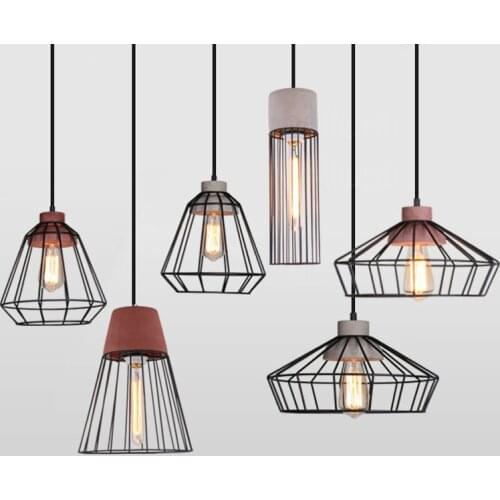 Willlustr cement pendant lamp iron cage frame hotel restaurant hanging lighting dinning room bedside concrete suspension light