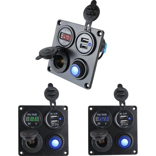 Dual USB Power Charger 12V 4.2A Power Socket 4 In 1 Car Charger Switch Panel Cigarette Lighter Digital Voltmeter