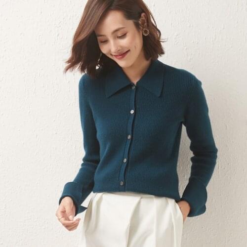 Womens Famale Cashmere Wool Autumn Winter Cardigan Sweater Long Sleeve Knitted Solid Soft Fashion Casual