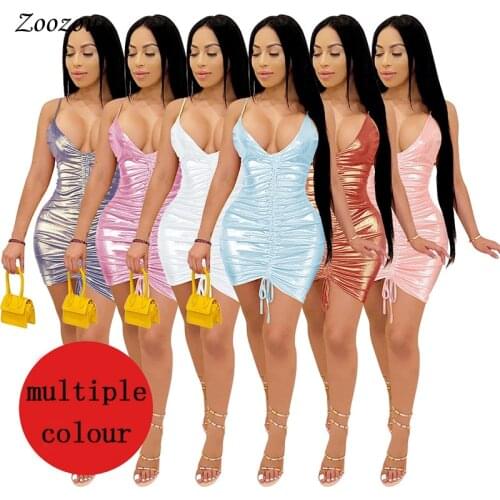 Women PU Leather Low Cut V Neck Mini Slim Dress Drawstring Asymmetrical Faux Leather Solid Bodycon Dress Nightclub Mini Dress