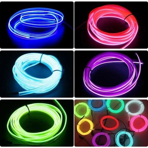 1set 12V 1M/2M/3M/5M Wire USB Neon Flexible DIY Decorative Light Cold Wire Auto Car Home Pary Atmosphere String Lights Interior
