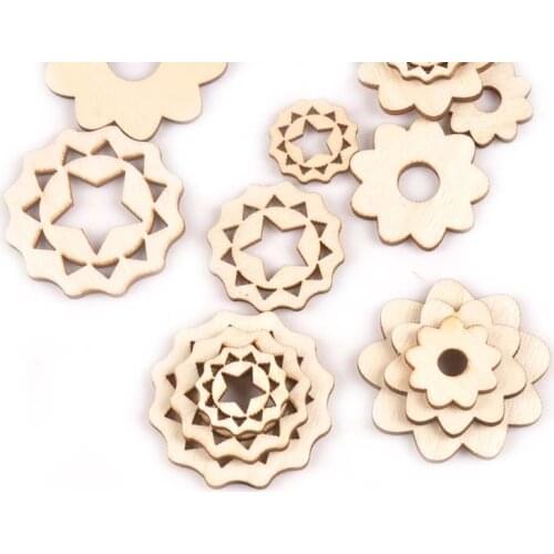 18Pcs Star/flower Shape Hollow Wood DIY Crafts Scrapbooking For Handmade Wooden Ornaments Home Decor Embellishment 20-40mm m2169