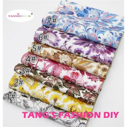 21PCS--20x22cm DIY Hair Bow Material Colorful Printed Flower PU Synthetic Faux Leather